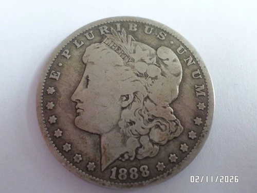 Superb Morgan Silver Dollar coin 1888-O VG-F very even wear 25.9 g