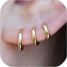 925 Sterling Silver Small Gold Huggie Hoop Earrings for Women Men,14K Gold Plate