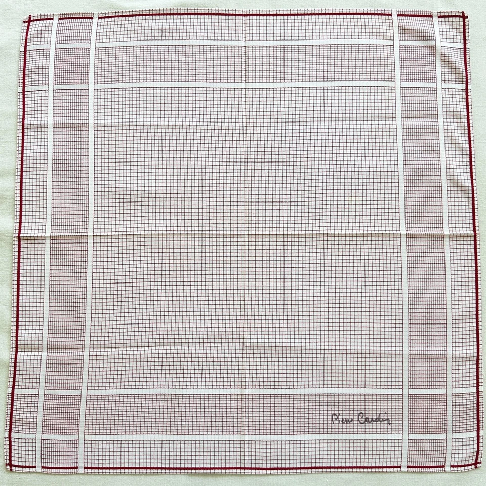 VTG Handkerchief White Cotton Grid Check Red Pattern Classic Pocket Square 18" - Image 2 of 3