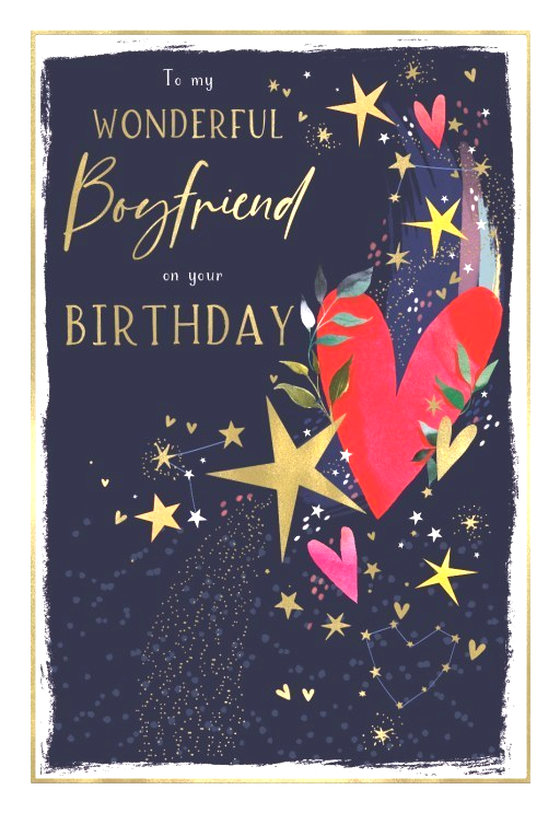Birthday Card BOYFRIEND. **Nine Inch Gold-foiled Card, Pages Inside**