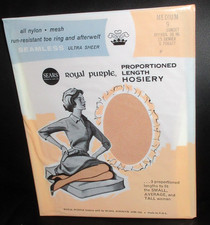 Vintage Royal Purple Size Sears 9 MEDIUM SUNSET Beige NYLON STOCKINGS