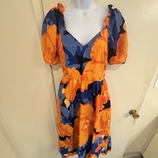 Tabitha Brown for Target orange and blue floral puff sleeve midi dress. Size 6