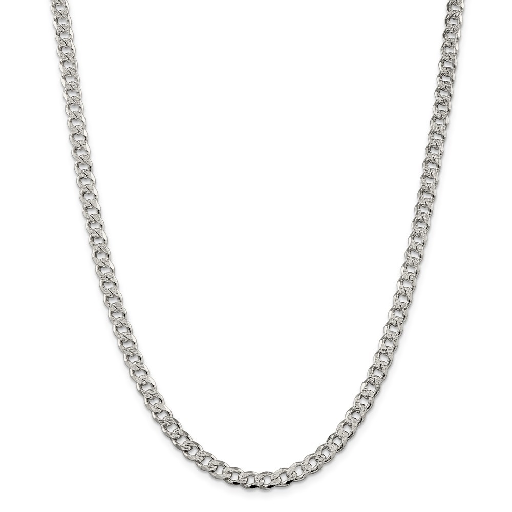 Sterling Silver 5.5mm Pave Diamond Cut Curb Chain w/ Lobster Clasp 18" - 26"