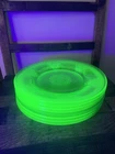 Vintage Federal Georgian Lovebirds Uranium Glass Dessert Plates – Set of 8 GLOW