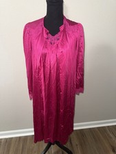 Vintage Vanity Fair Peignoir Set Small S Pink Satin Nightgown Robe Made in USA