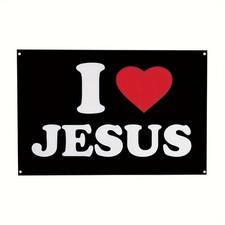 Bandiera "I Love Jesus - Poliestere resistente con occhielli in ottone, perfetta per la casa 