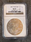 2001 American Silver Eagle $1 Dollar Coin One Troy Ounce 0.999 Fine NGC MS69