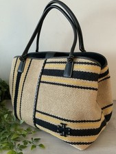 TORY BURCH MCGRAW LINEN STRIPE OVERSIZED SATCHEL EXC CONDITION