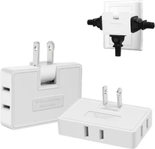 3 Way Flat Wall Outlet Extender Adapter- 2 Pack 180 Degrees Rotatable Flat Plug 