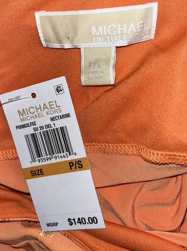 MICHAEL KORS Orange & Gold Paisley Stretchy Maxi Dress Ruffle Hem Petite P S NWT - Picture 8 of 8