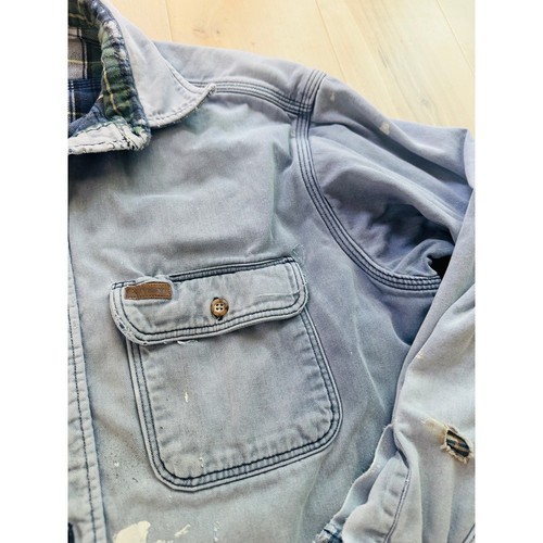 Vintage 90s Carhart Flannel Lined Denim Workwear Shirt Utility Destroyed Size Sm - Picture 11 of 13