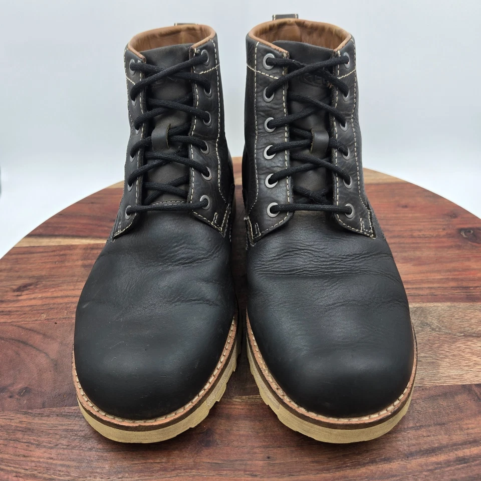 Keen 59 Boots Men's 9 Black Leather Combat Moto Biker Lug Hiking Soft Toe Work - Image 3 of 4