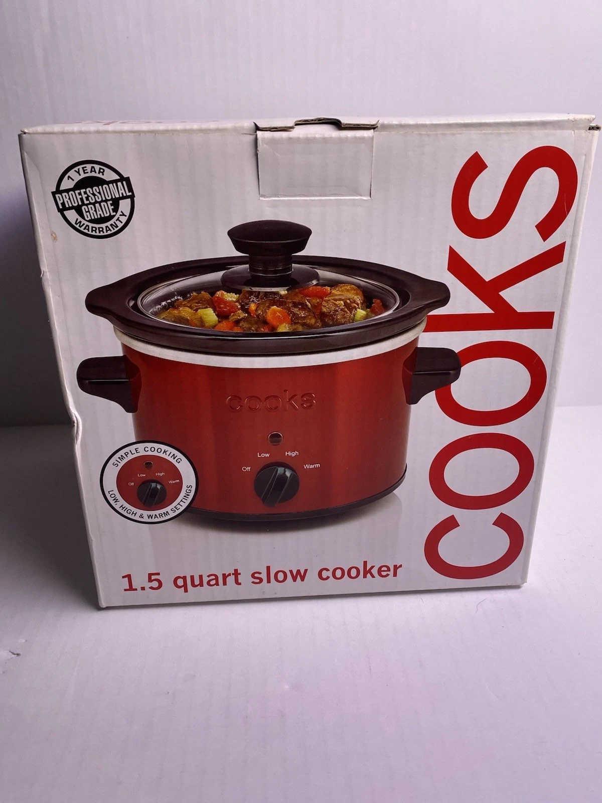 Cooks JCP Home 1.5 Quart Red Stainless Steel Slow Cooker Ceramic Crock Pot