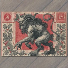POSTCARD Krampus Christmas Devil Goat Creature Holiday Demon Folklore Gothic Red