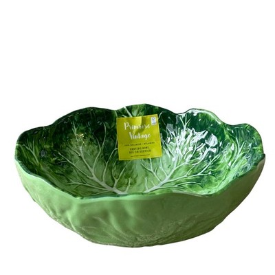 NEW Primrose Vintage Green Cabbage Leaf Melamine Salad Serving Bowl 10'' Embossed