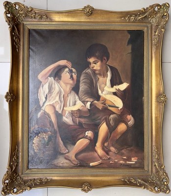 Original altes Ölgemälde nach Murillo  Die Melonenesser , signiert H. Kummer.