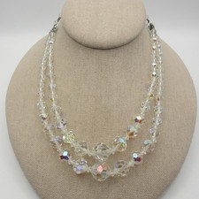 Vintage AB Crystal Necklace Double Strand Clear Sparkly 16 Inch