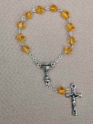 First Holy communion decade rosary, handmade with yellow glass beads