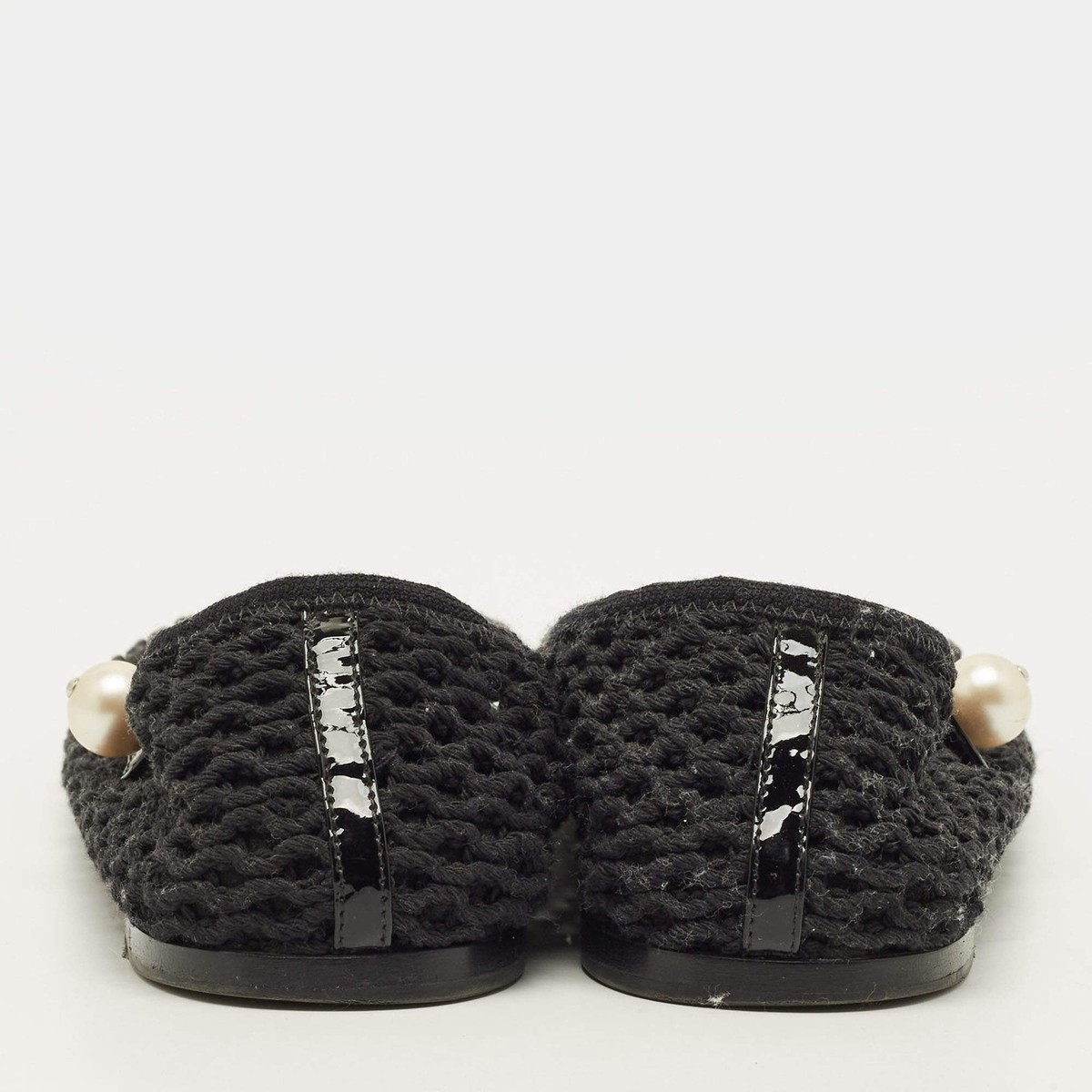 Miu Miu Size 38 Black Mesh Mary Jane Pearl Chain Embellished