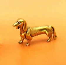 Brass Dachshund Dog Figurine Mini Animal Statue Table Office Home Decoration Toy