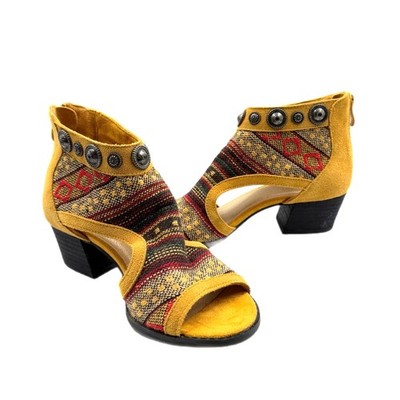 Very Volatile 7 Jalissa Concho Suede Mustard Black Embellished Peep Toe Booties