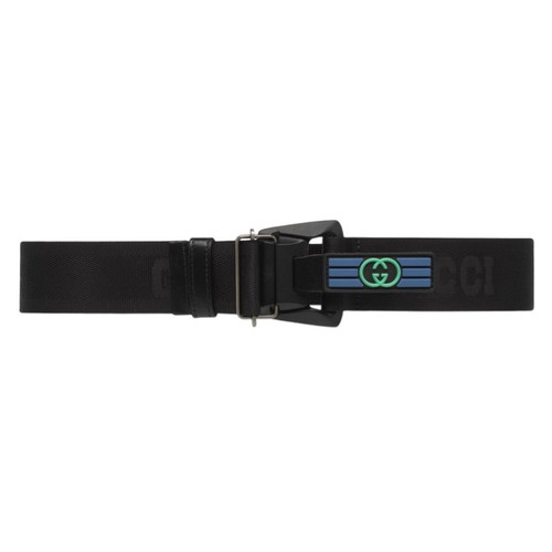 Authentic Men's Gucci Black Matte Nylon GG Web Buckle Sport Belt 778889 New