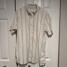 Men  s Short Sleeve, Abercrombie Size, Large White Tan, Gray Stripes Button Down