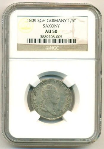 Germany States Saxony Friedrich August I 1809 SGH Silver 1/6 Thaler AU50 NGC