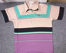 Vintage 80s Lacoste Polo Shirt Mens XL Club Tour Color Block Striped Golf Rare