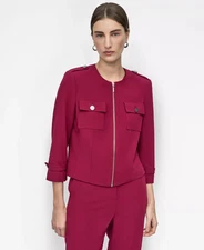 DKNY Women's Jacket Sz 10 Zip-Front Collarless Cropped