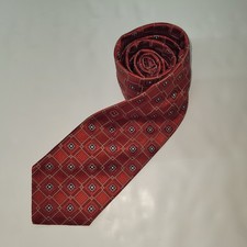 DANIEL CREMIEUX Tie Mens Red Geometric Pattern Silk Necktie Handmade USA Preppy