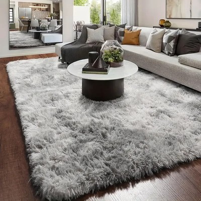 Grau Flauschig Teppich Groß Shaggy Teppich Schlafzimmer Wohnzimmer Anti Rutsch Weich Teppich Matte