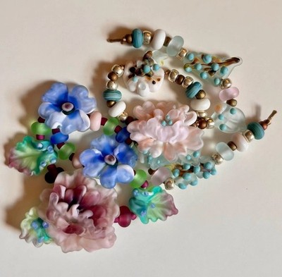 2 Strings of Lovely Helen Simon Lampwork Glass Beads Matte Finish Pastel Colors