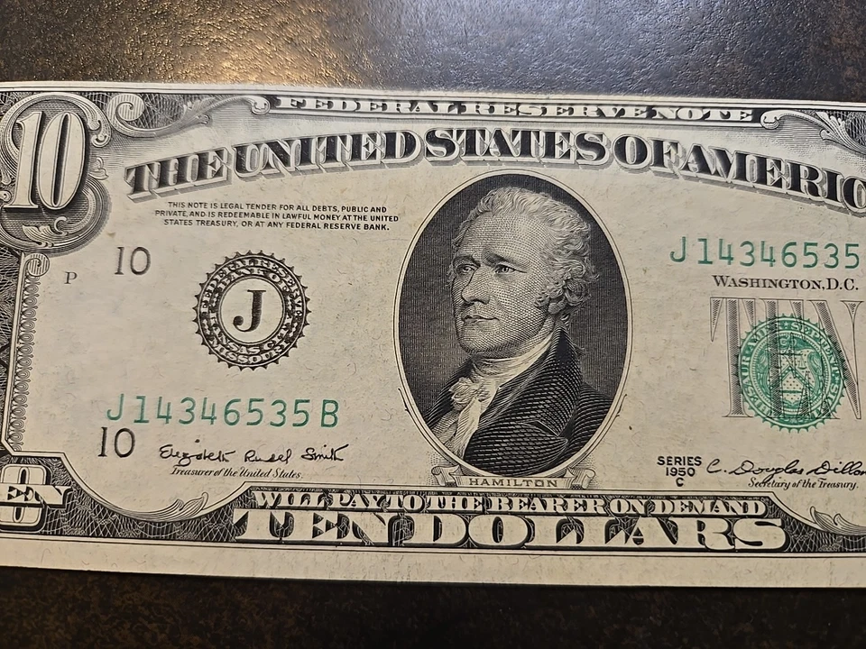 1950 D Kansas City, MO $10 Federal Reserve Note Bill Ten Dollar Banknote NICE - Image 3 of 4