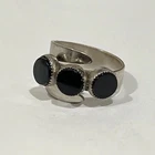 Vintage Sterling Silver Black Onyx Modernist Ring Beau Sterling Adjustable