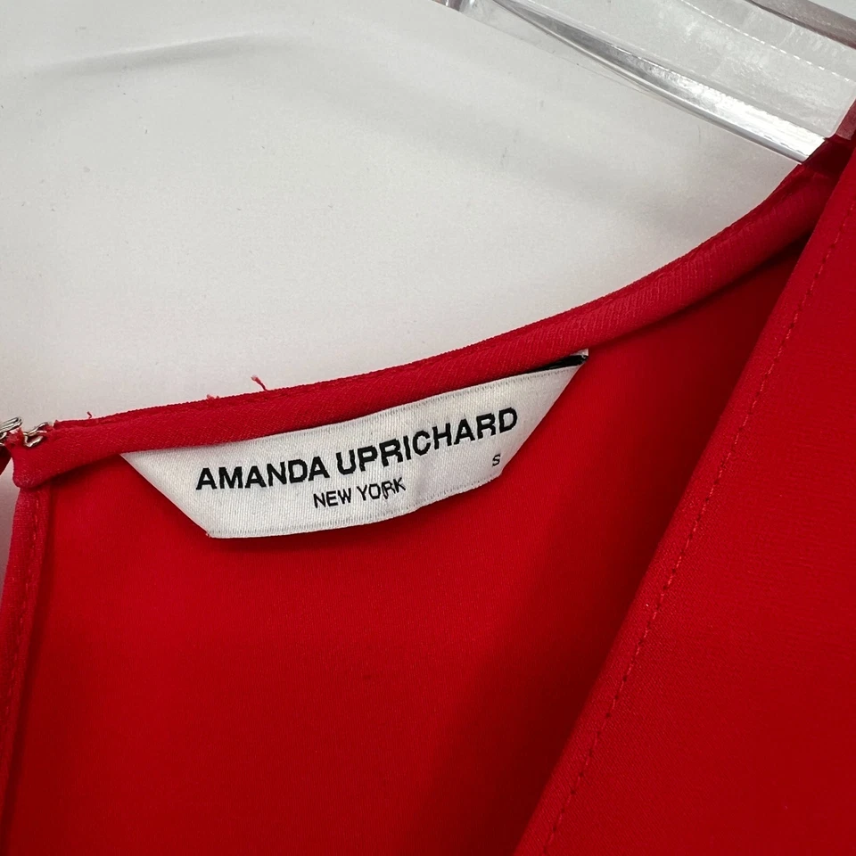 Vestido rojo Amanda Uprichard para mujer manga abullonada vacaciones Navidad festivo Foto 4 de 4