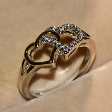 2ct Round Cut Simulated Diamond Ring 14k Dual Tone Plated Double Heart Promise