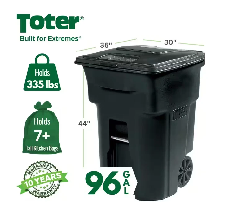 Bote de basura/basura exterior rodante negro de 96 galones con ruedas y tapa adjunta Foto 2 de 4