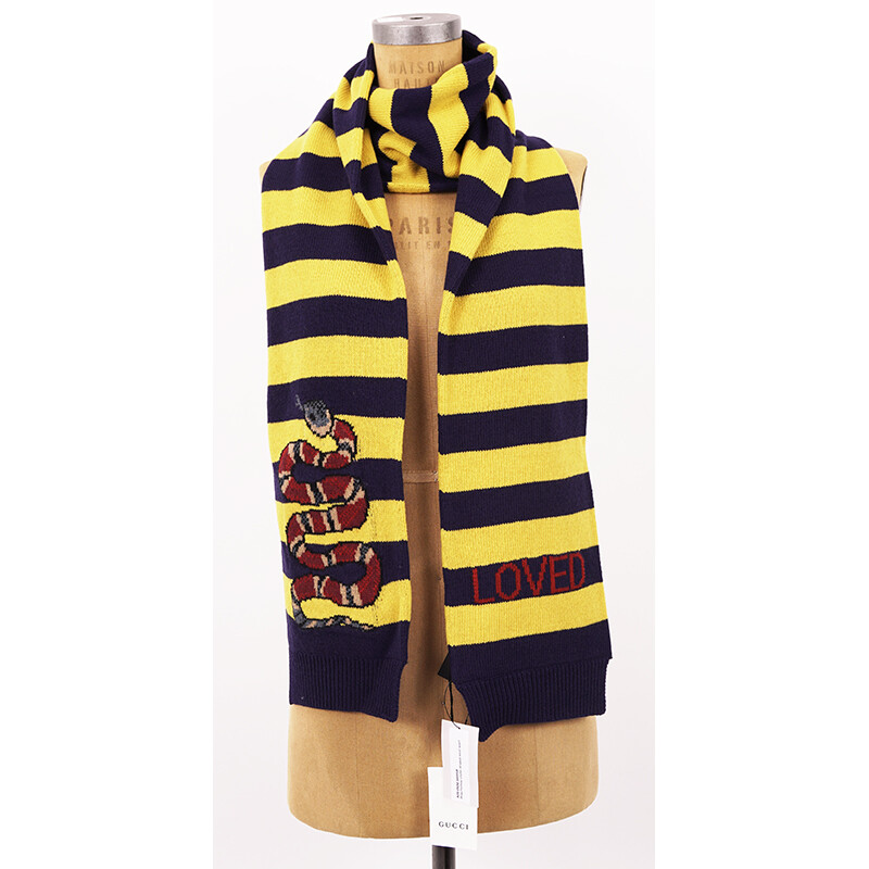 GUCCI GGロゴ ストール イエロー NEW $810 GUCCI Men's Yellow Striped LOVED SNAKE LOGO Wool Long