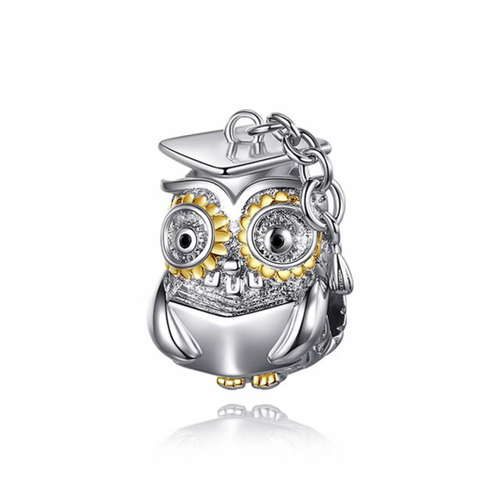 Wise Owl Charm For Bracelet, Animal Charm, Sterling Silver Charm - Picture 2 of 4
