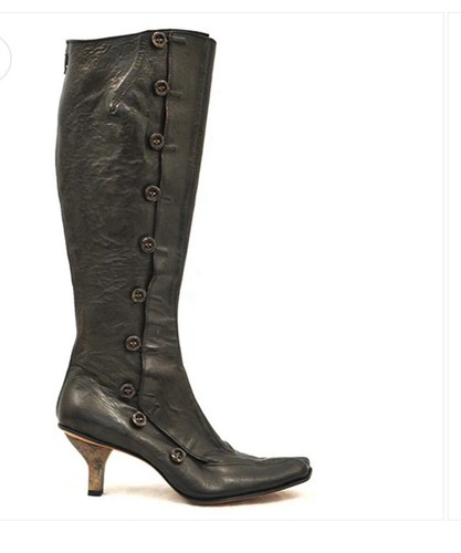 CYDWOQ Vintage schwarz kniehoch mit 10 seitlichen Knöpfen, verzierter Absatz Größe US 6 - Bild 1 von 8