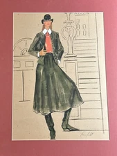 JAMES COLT  Rare signed watercolor ￼painting ￼ woman wearing top hat ￼