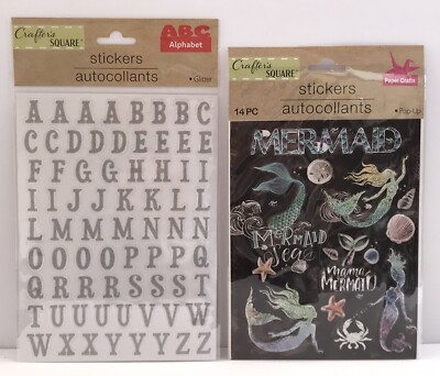 New 2 Pc Set Pop-Up Mermaid & Glitter Letter Stickers Scrapbooking Arts Crafts