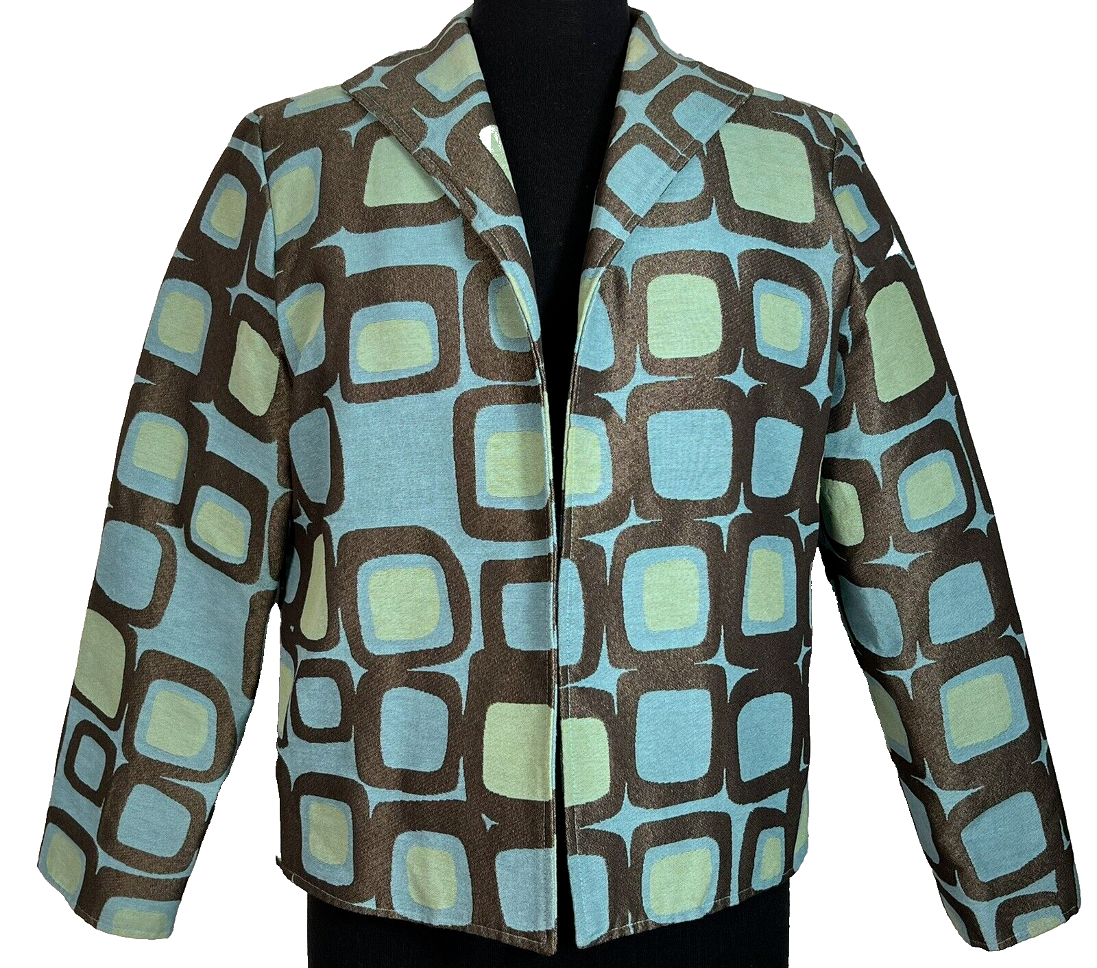 Giacca vintage dipinta pony aperta davanti taglia S marrone acqua verde misto cotone preppy