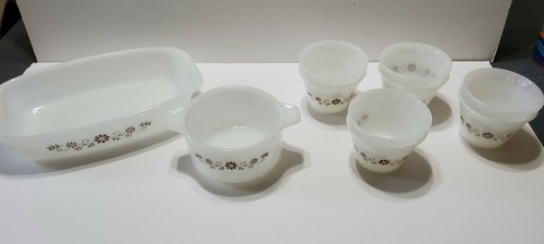 Set of 10 Vintage Dynaware Pyr-O-Rey Brown Daisy Casserole Dish Custard Cups