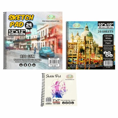 Pack Of 5 Sketchbooks- A1, A2, A3, A4, A5 Size Set Of Spiral Book 130 Gsm White Cartridge Paper Drawing Pads Art Book For Artist School Home Activity Sketch