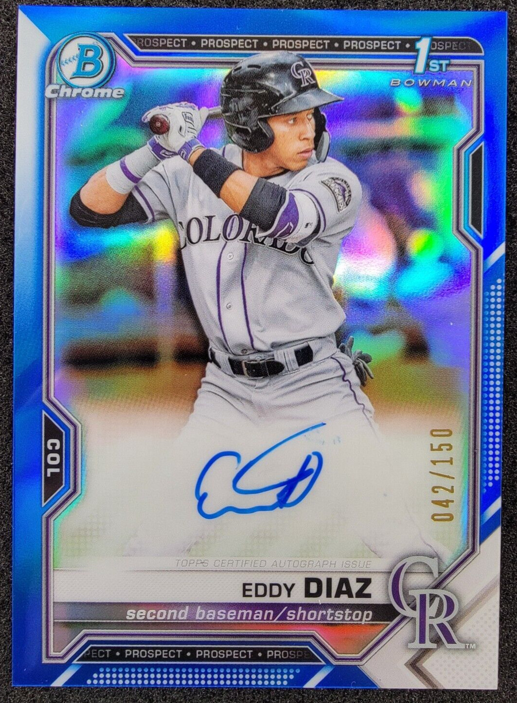 2021 Bowman Chrome 1st Blue Refractor Auto /150 Eddy Diaz #CPA-ED