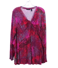 H By Halson Printed V-Neck Long Sleeve Top Twisted Detail, Multicolor, Size X-L