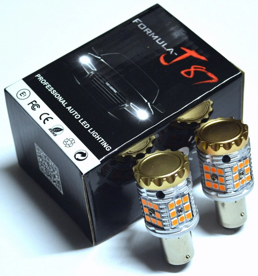 Hyper Flash Free LED Light 1157 Amber Two Bulbs Front Turn Signal Upgrade Stock - Image 2 of 4