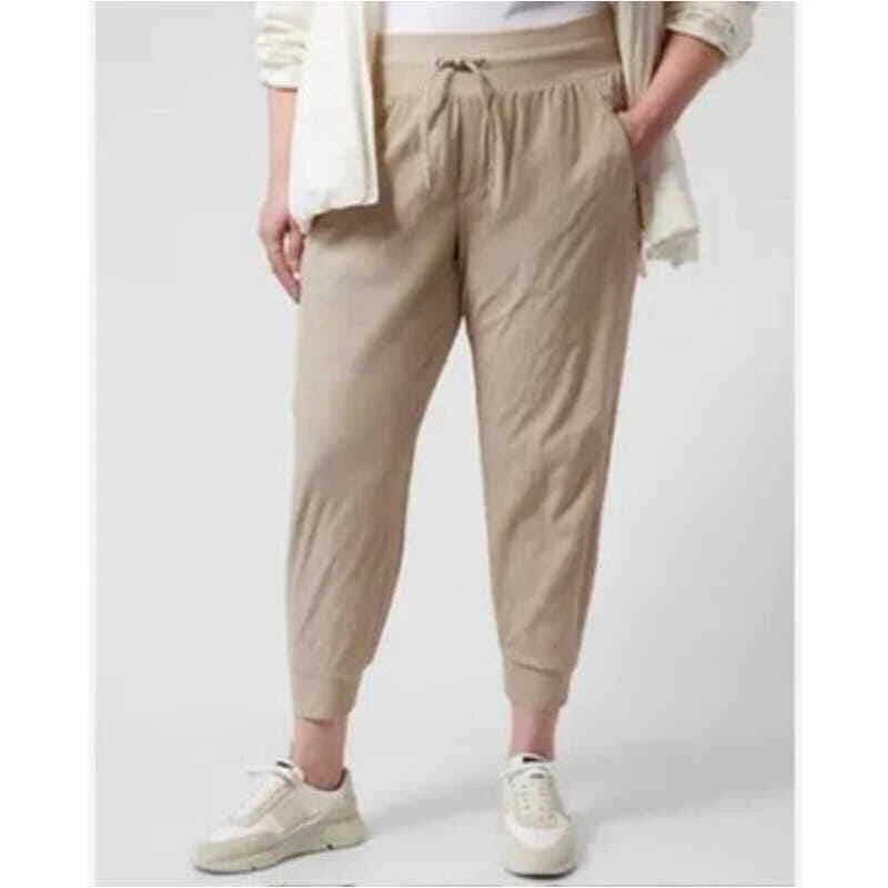 Athleta Trekkie North Jogger Pants Sz 14 Tan High Waist Stretch Athleisure